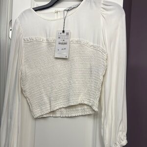 Zara Off White Long Sleeve Top M